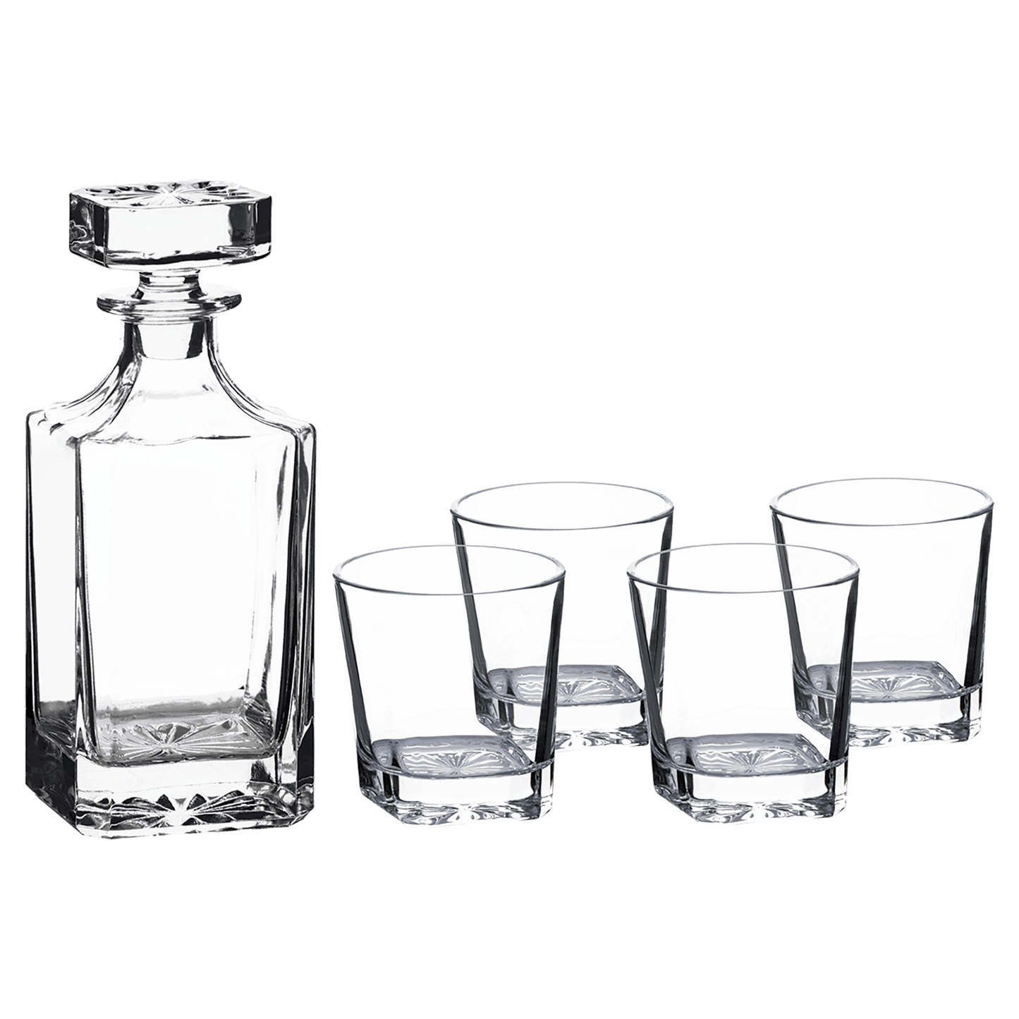 750 mL Square Glass Decanter Set with Four 11 oz. Rocks Glasses