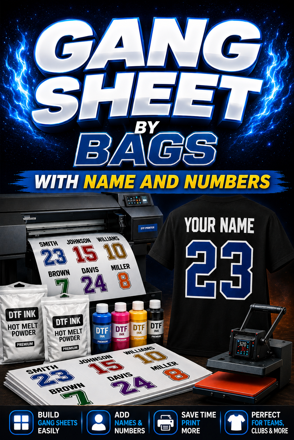 Gang Sheet by BAGS with Name & Numbers